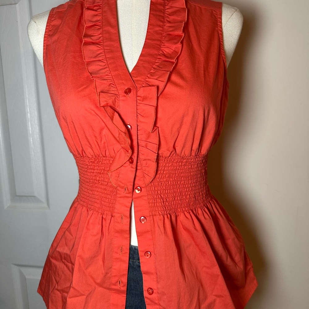 Y2k Women's Sleeveless Ruffle Top - Orange
